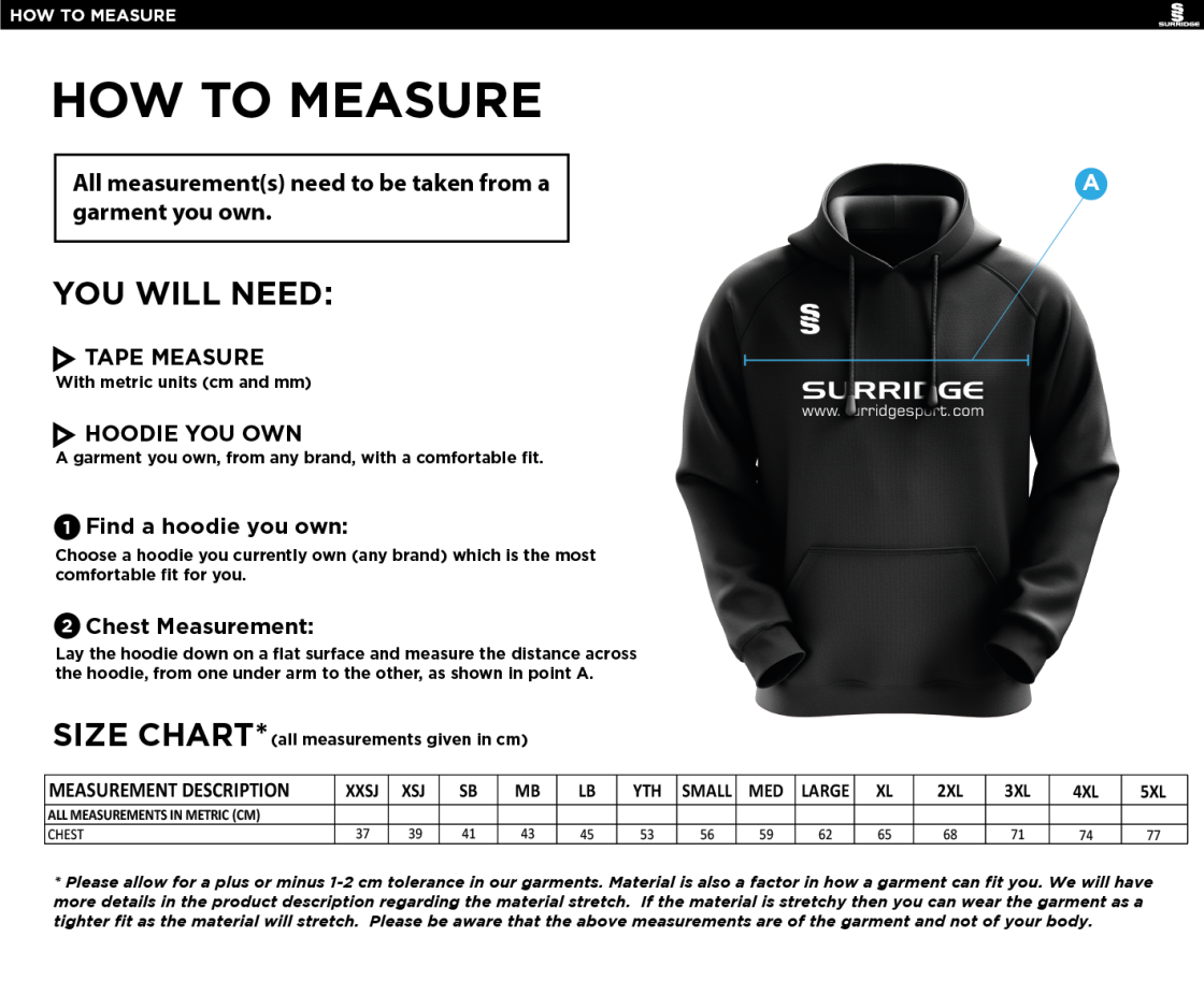 Bury Amateur AFC - Fuse Hoody : Black / White - Size Guide