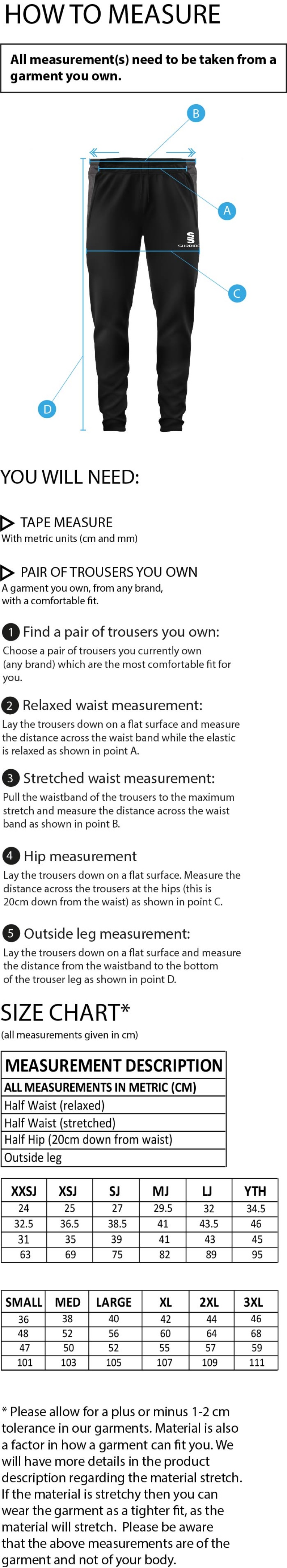 Bury Amateur AFC - Dual Skinny Pant : Black - Size Guide