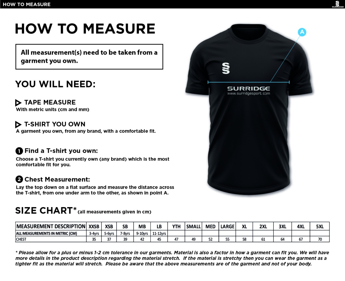Bury Amateur AFC - Dual Gym T-shirt : Black Melange - Size Guide