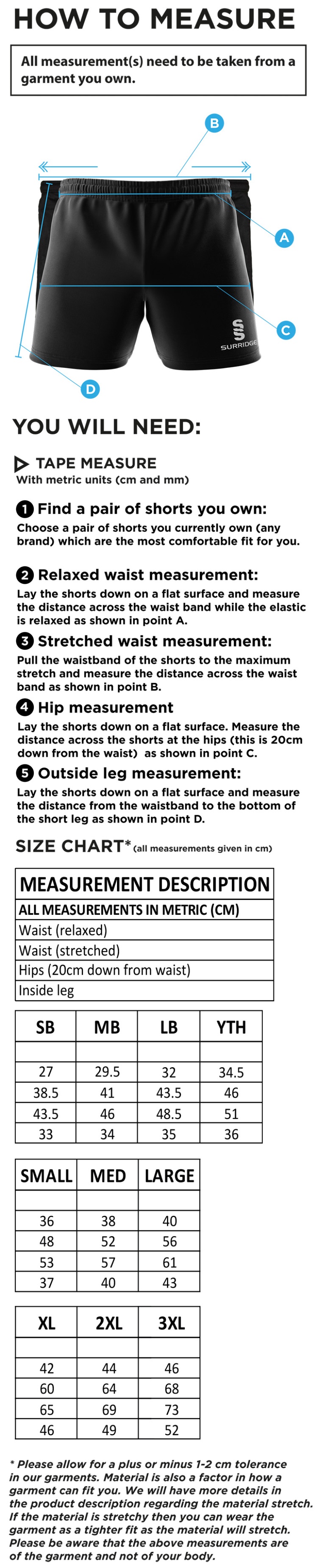 Bury Amateur AFC - Performance Gym Short : Black - Size Guide