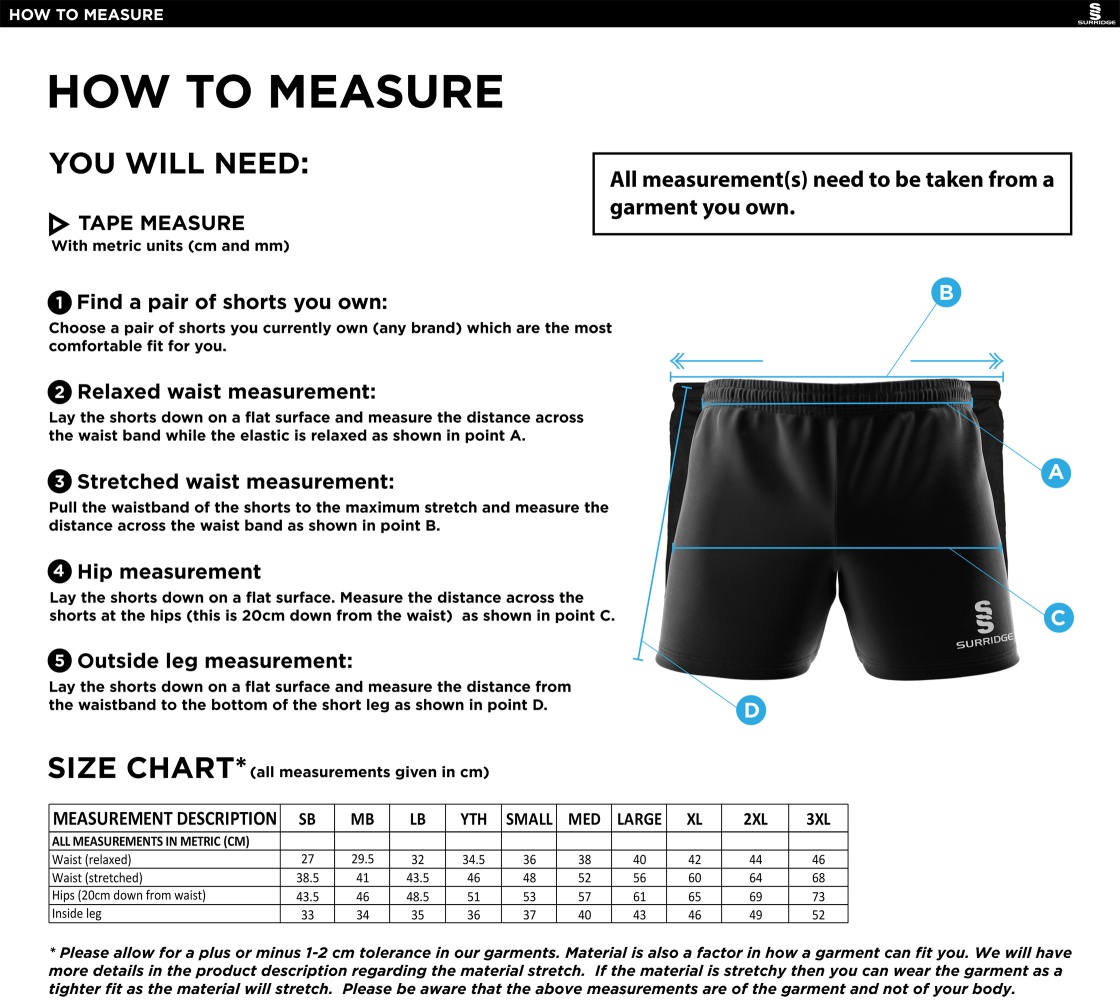 Bury Amateur AFC - Performance Gym Short : Black - Size Guide