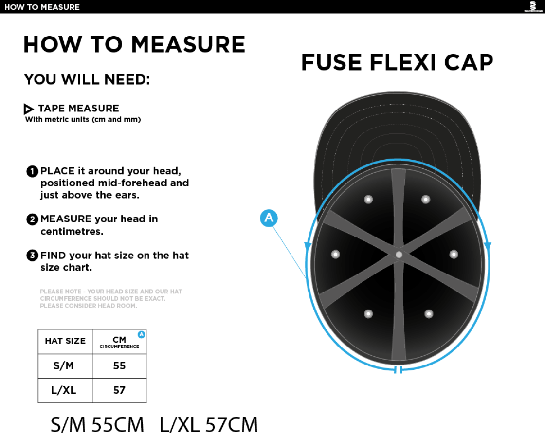 Bury Amateur AFC - Fuse Flexi Cap - Black - Size Guide